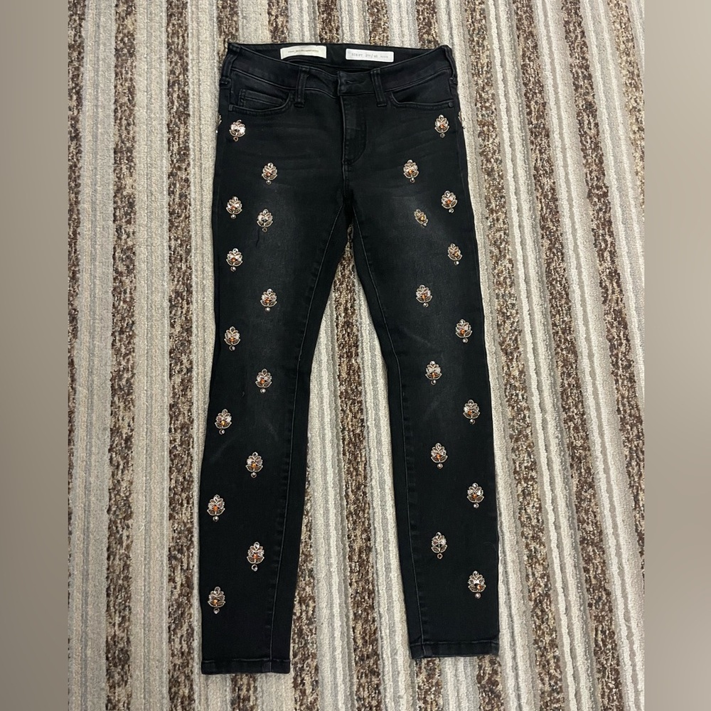 Pilcro Black Skinny Jeans with Gold Embellishments